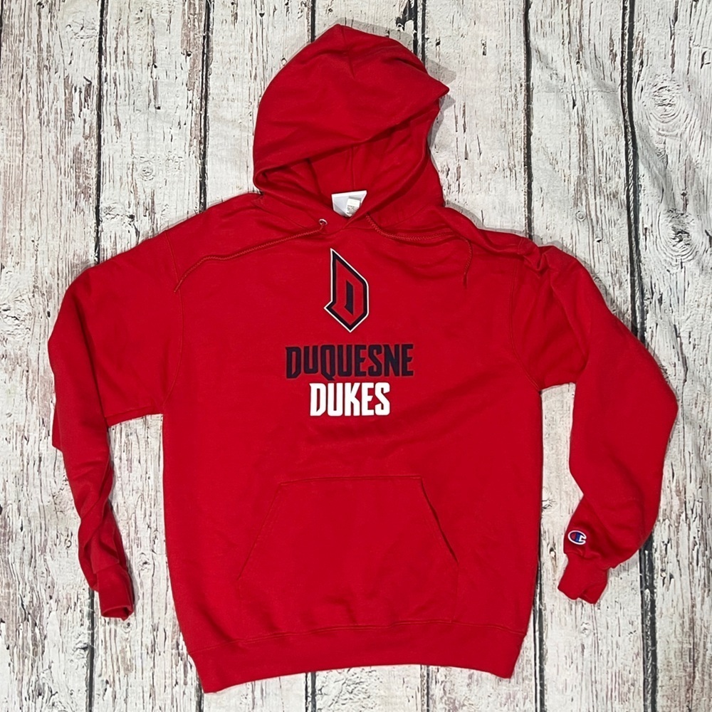 Duquesne Dukes Champion Collegiate Red Hoodie NCAA Sports Pullover Sweatshirt